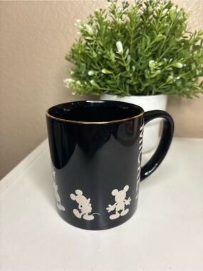 Disney Black Ceramic Mug with White Mickey Silhouettes and Gold Rim